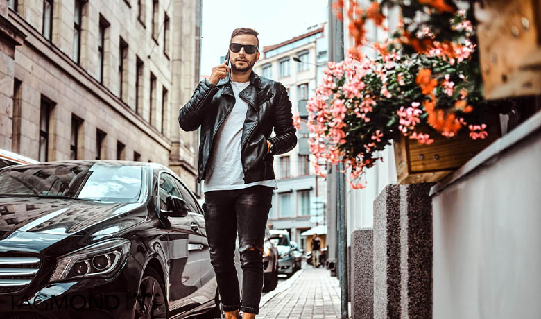 استایل با کت چرم مردانه